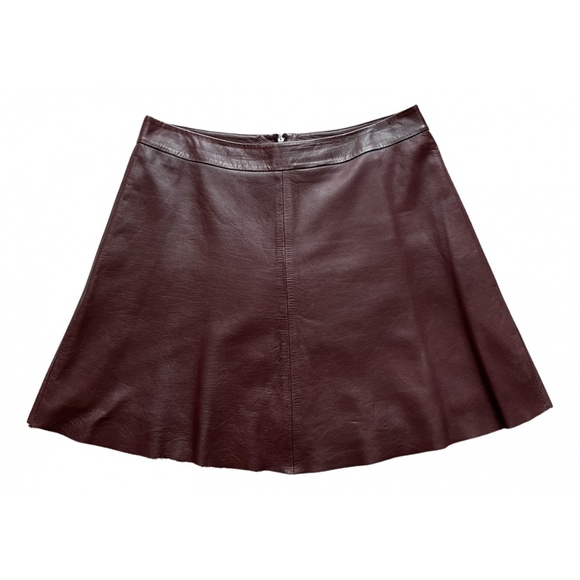 Veda Burgundy Leather Mini Skirt - Picture 1 of 5